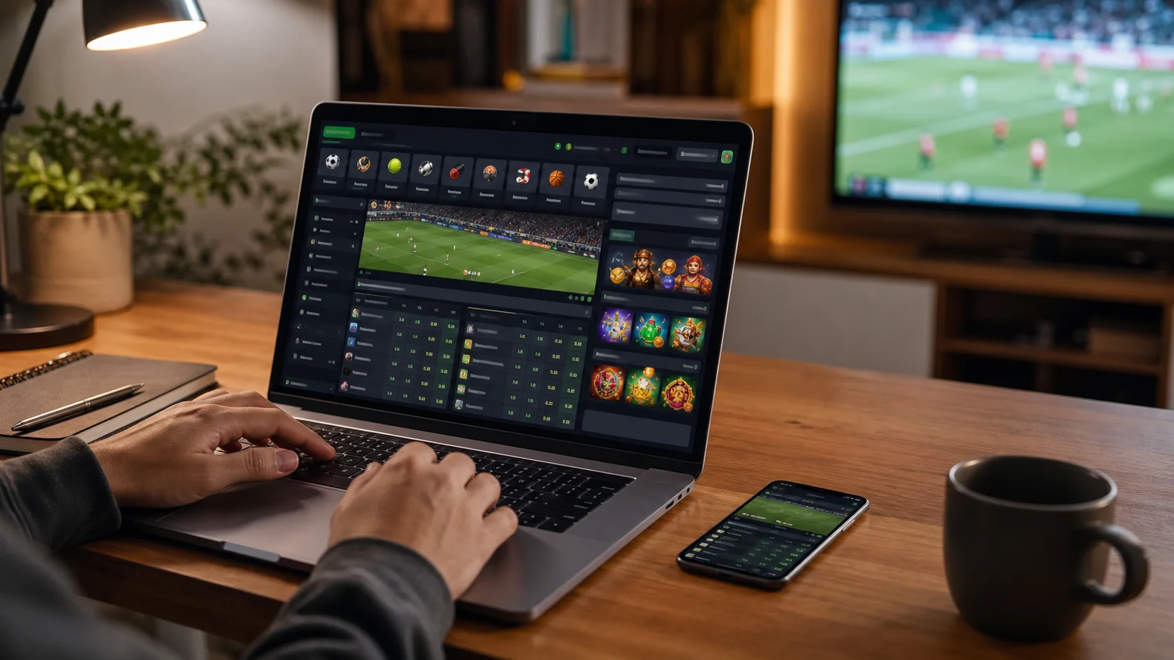 Plataforma sunbingo em notebook e celular com apostas esportivas e cassino online